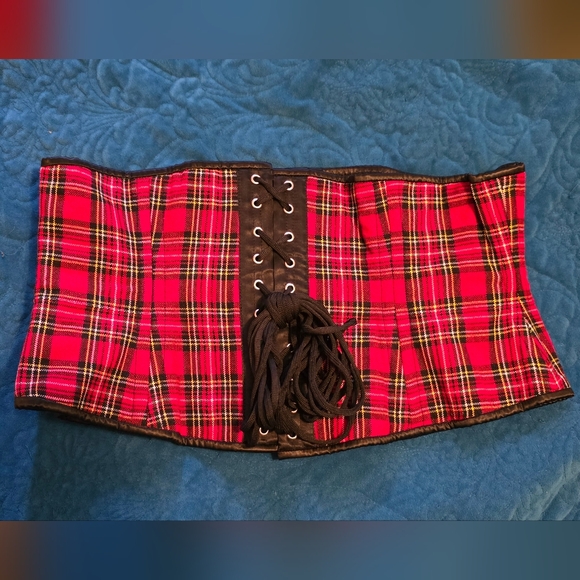 Orchard Corset Red Plaid 411 Waist Steel Boned 36 - Picture 2 of 5